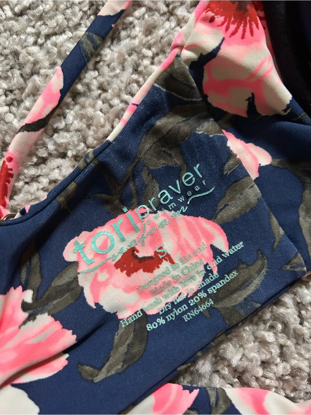 Floral Balconette Navy Bikini Top